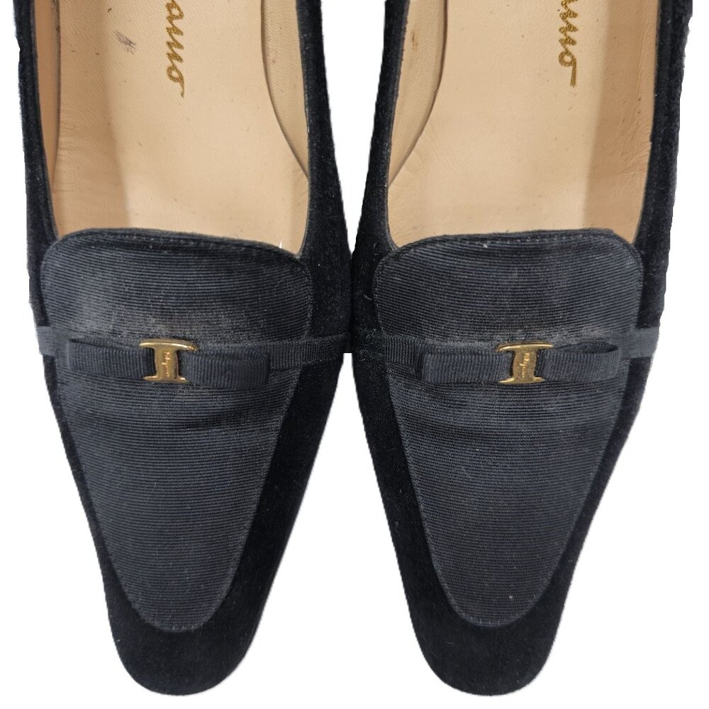 Vintage Salvatore Ferragamo Italy Black Suede Pumps Womens 8.5AAAA Dress Shoes - Picture 10 of 11